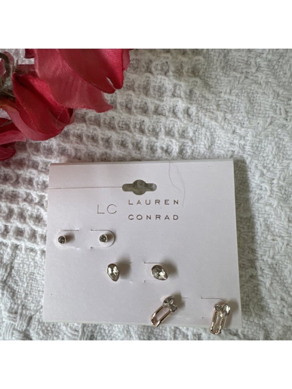 Lauren Conrad 6 PC Set Earrings Studs Hoop Gold Tone Rhinestones Crawler NEW